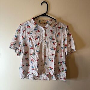 Love Notes White Parrot Button Down Shirt